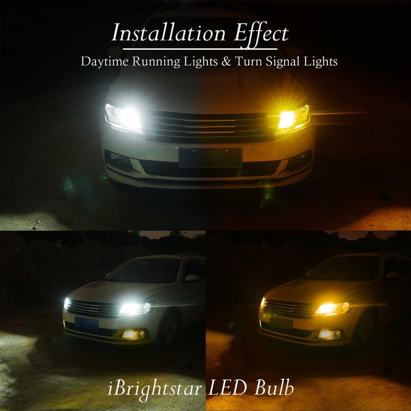 iBrightstar Super Bright 3157 4157 3155 3457 Switchback LED Bulbs with Projector Replacement for Daytime Running Lights/DRL and Turn Signal Lights, White/Amber - Image 4